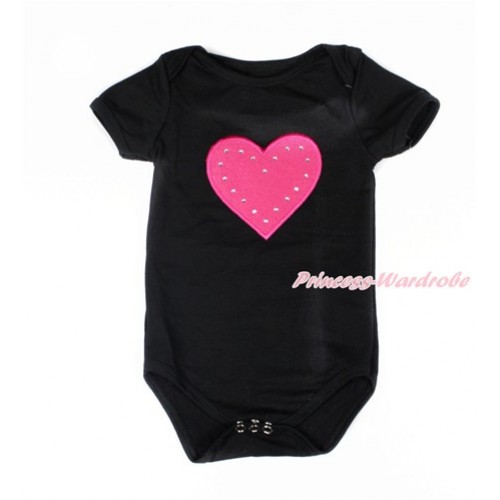 Valentine's Day Black Baby Jumpsuit with Hot Pink Heart Print TH473 